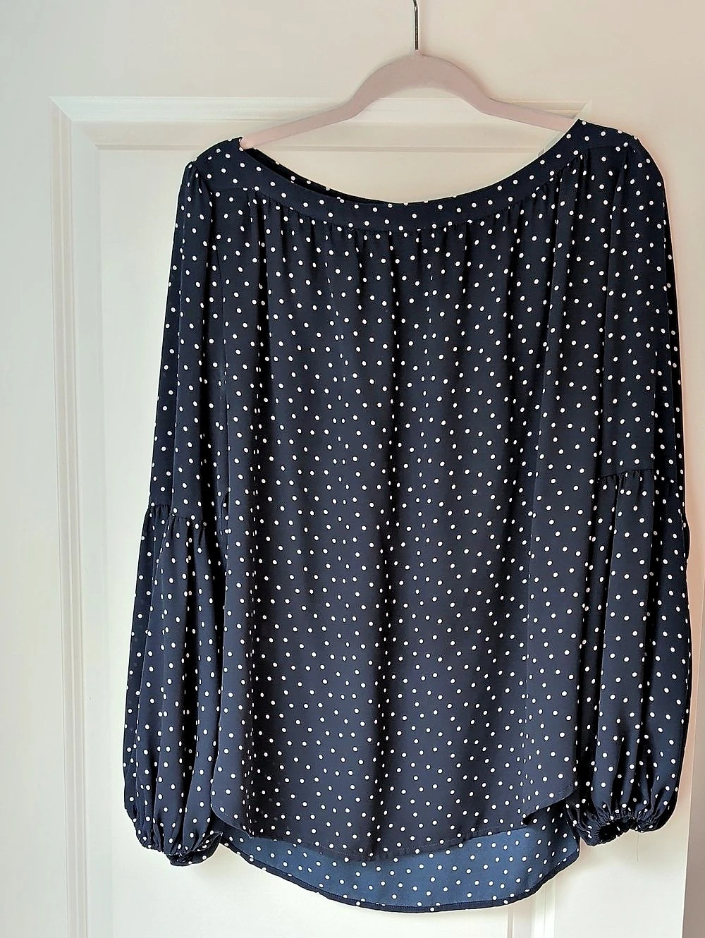 Navy Blue With White Polka Dot Blouse